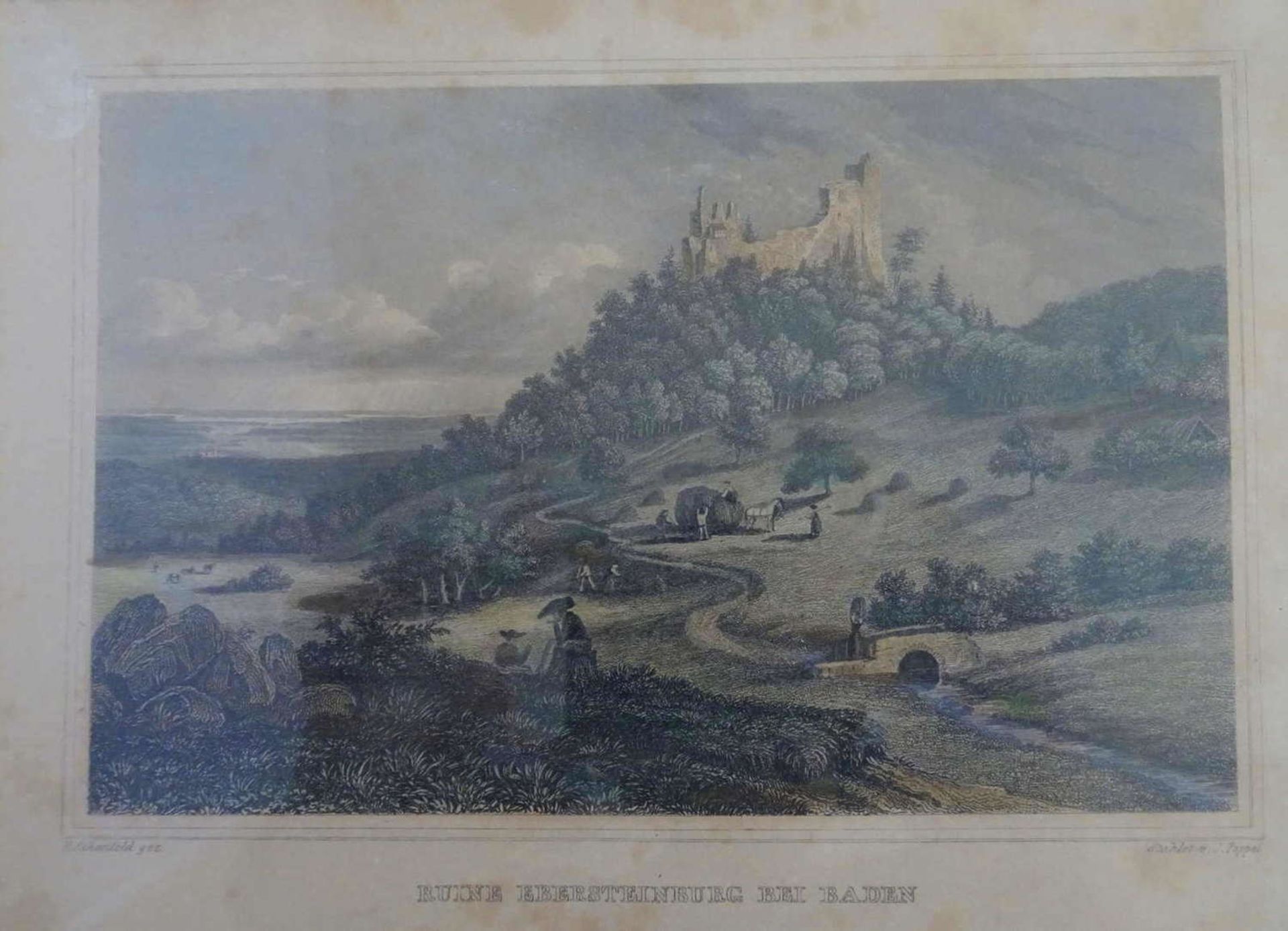 3 gerahmte Ansichten Baden: Das alte Schloss zu Baden, 19. Jahrhundert, C. Frommel, Baden, 19. - Bild 2 aus 2