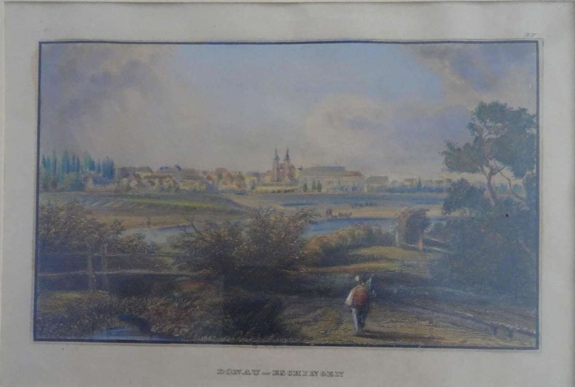 Eine gerahmte Ansicht: Donau-Eschingen, coloriert. Maße: Breite ca. 26,5 cm x Höhe 22 cm.A framed - Bild 2 aus 2