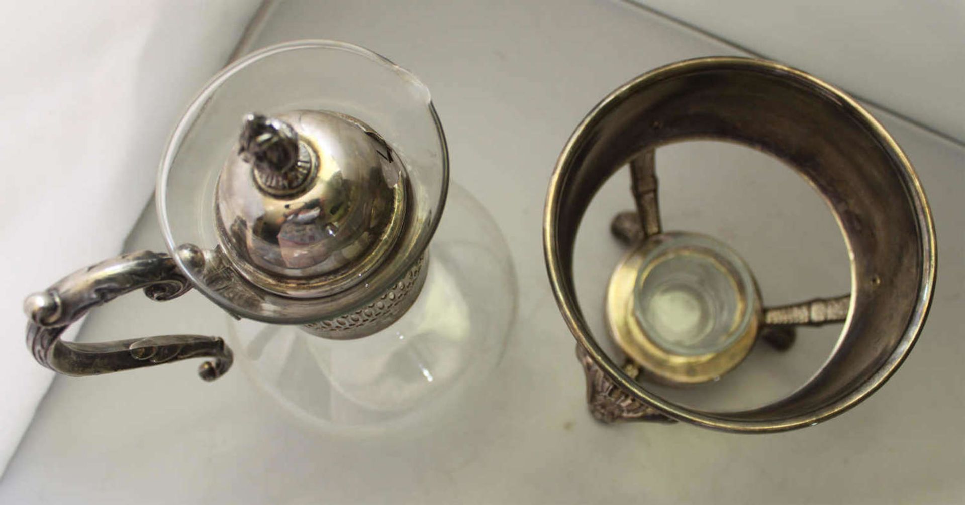 Jugendstil - ausgefallene Glaskanne mit Stövchen. Sehr feine Ausführung - Selten!Art Nouveau - fancy