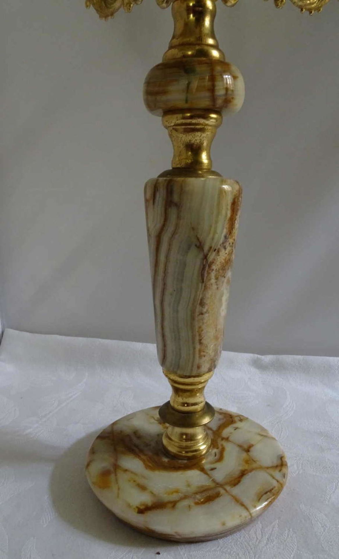 5-flame candlestick, golden, with marble base. Height about 37 cm. Good condition. - Bild 2 aus 2