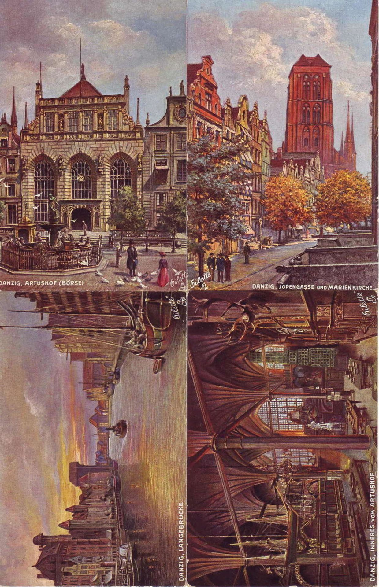 Gdansk, four different colored postcards from the series Gdansk no. 626B. Tuck's postcard.