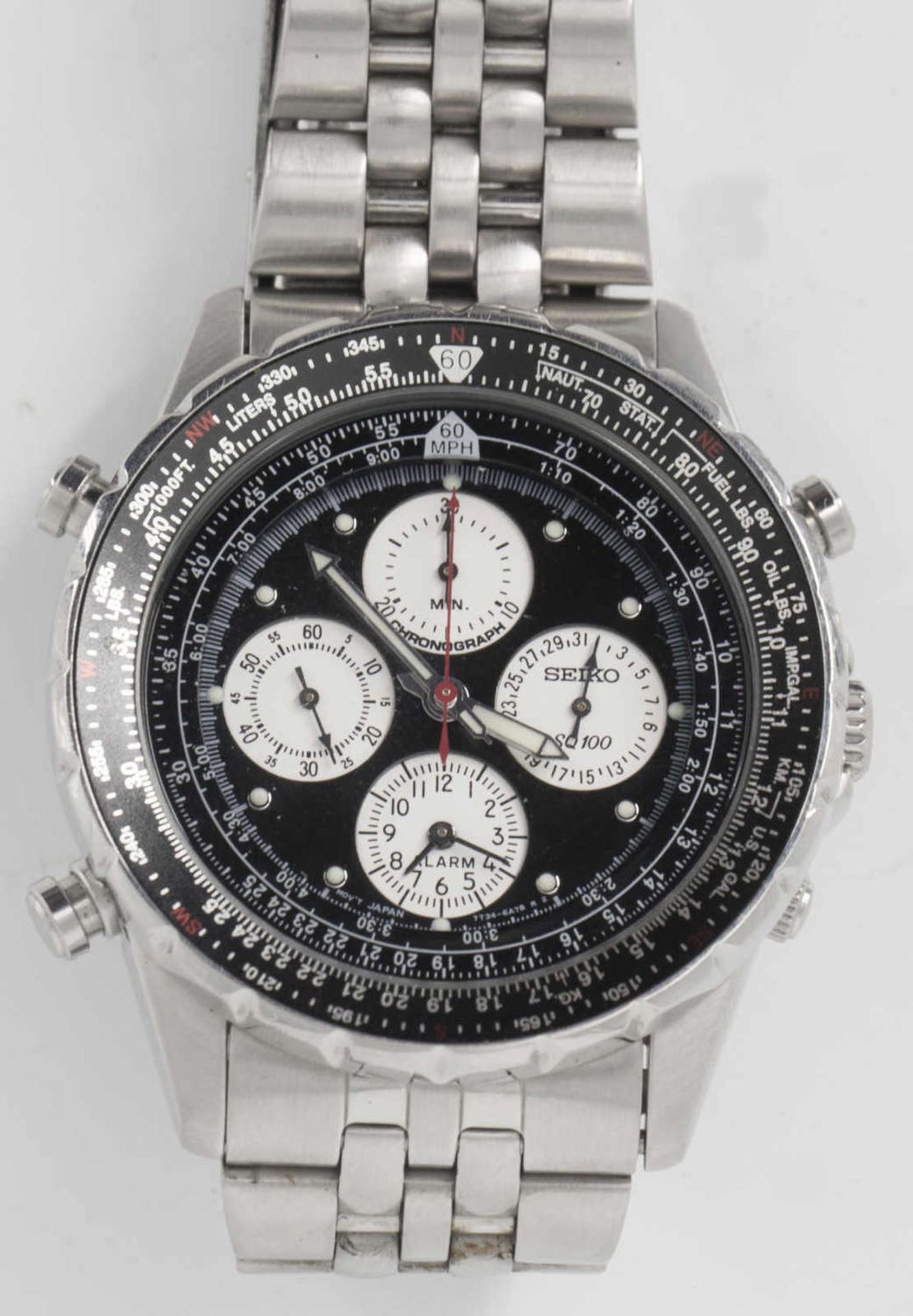 Seiko Flightmaster SQ 100 Chronograph. Gehäuse und Armband Edelstahl. Funktion nicht geprüft.- - -