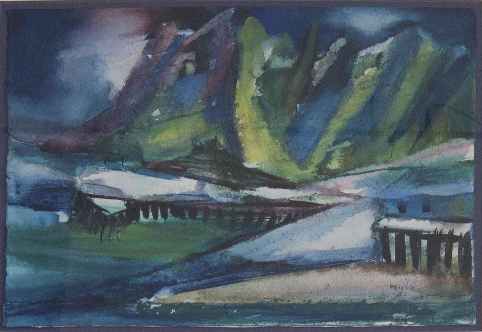 From Palatine Private Collection!"Lofoten", drawing, watercolor, lower right Signature Will Soh - Bild 2 aus 4