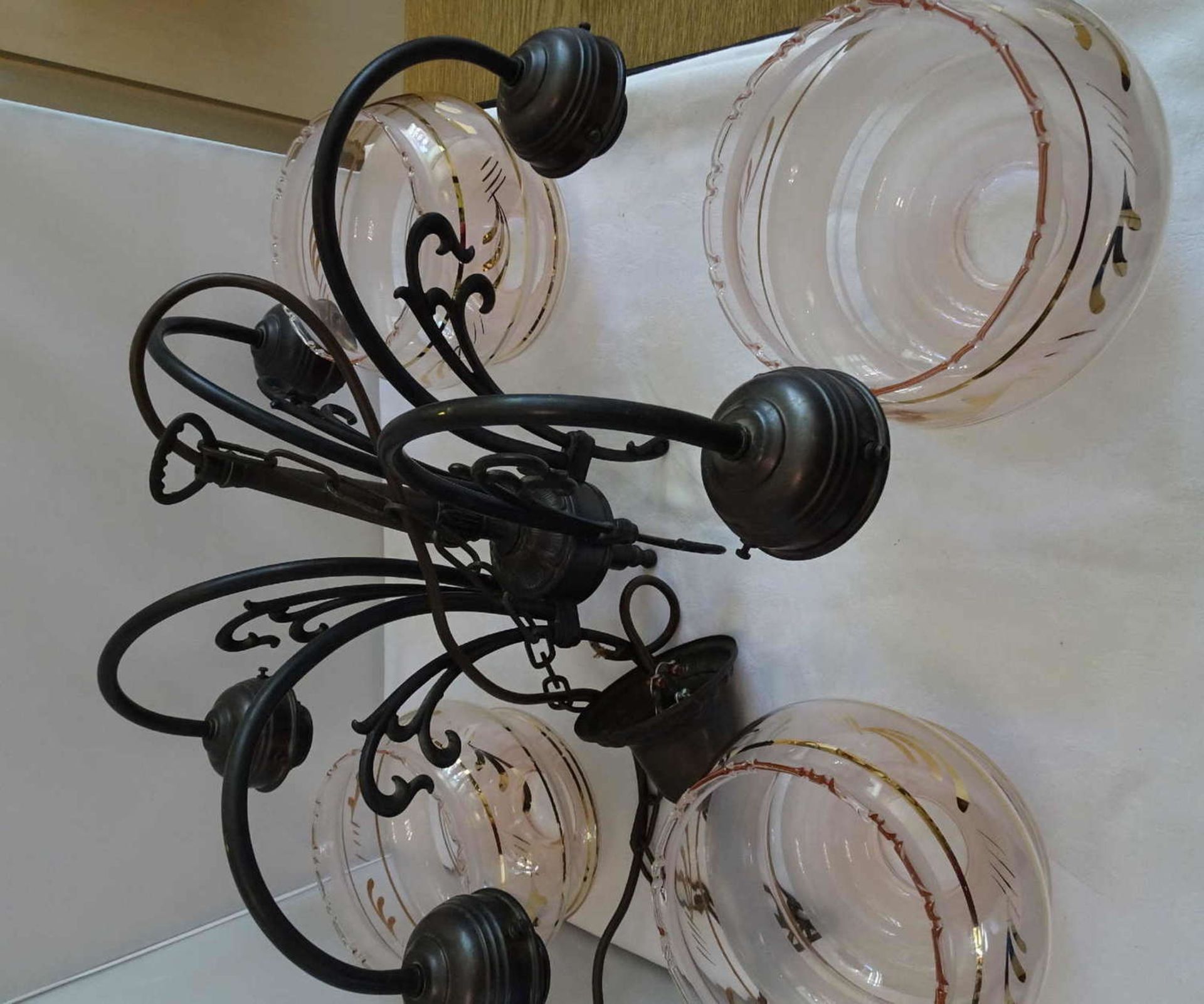 Brass ceiling light 5-bulb (with only 4 glass shades) Please visit!