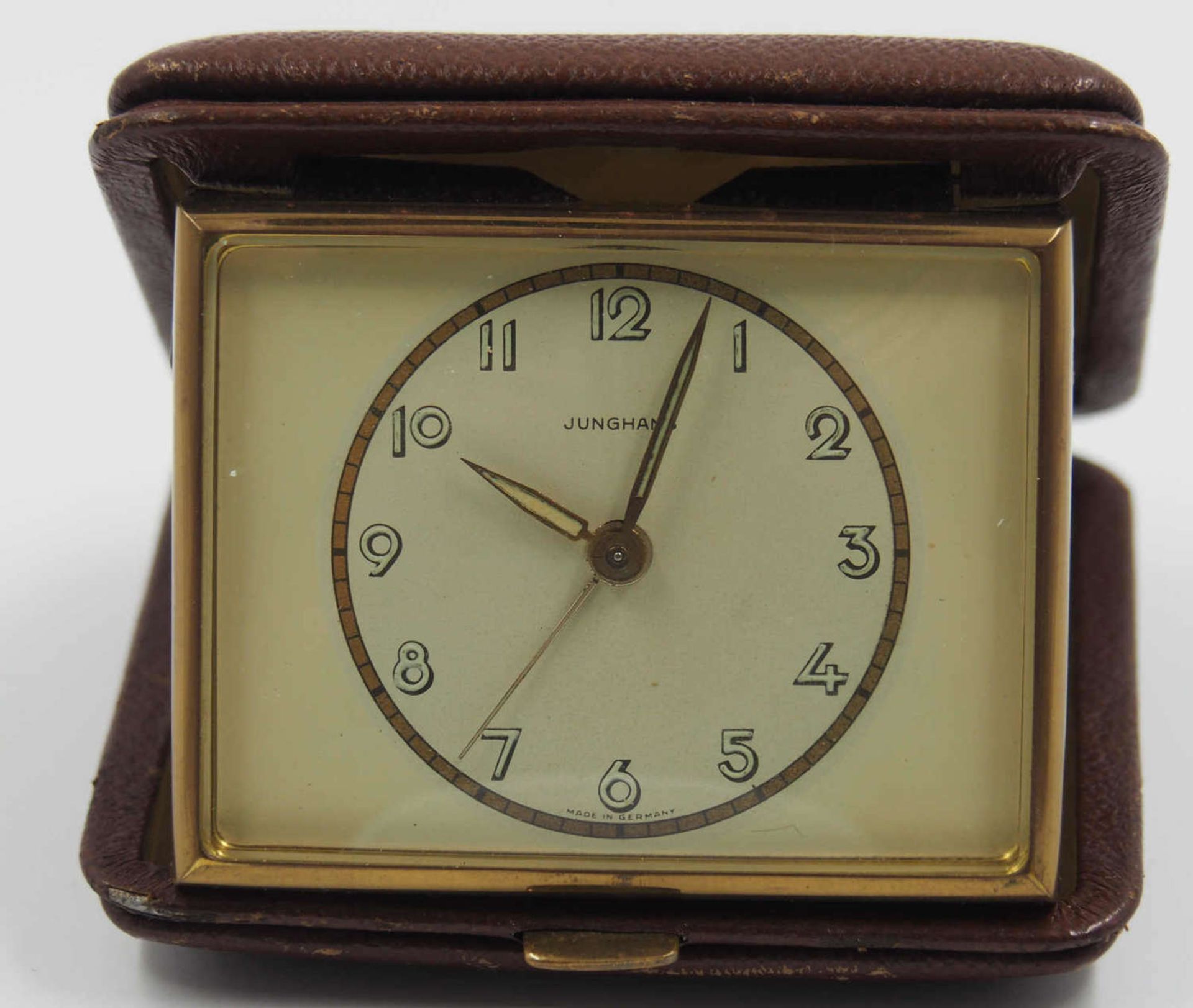 Junghans, old travel alarm clock. In the case. Function checked.