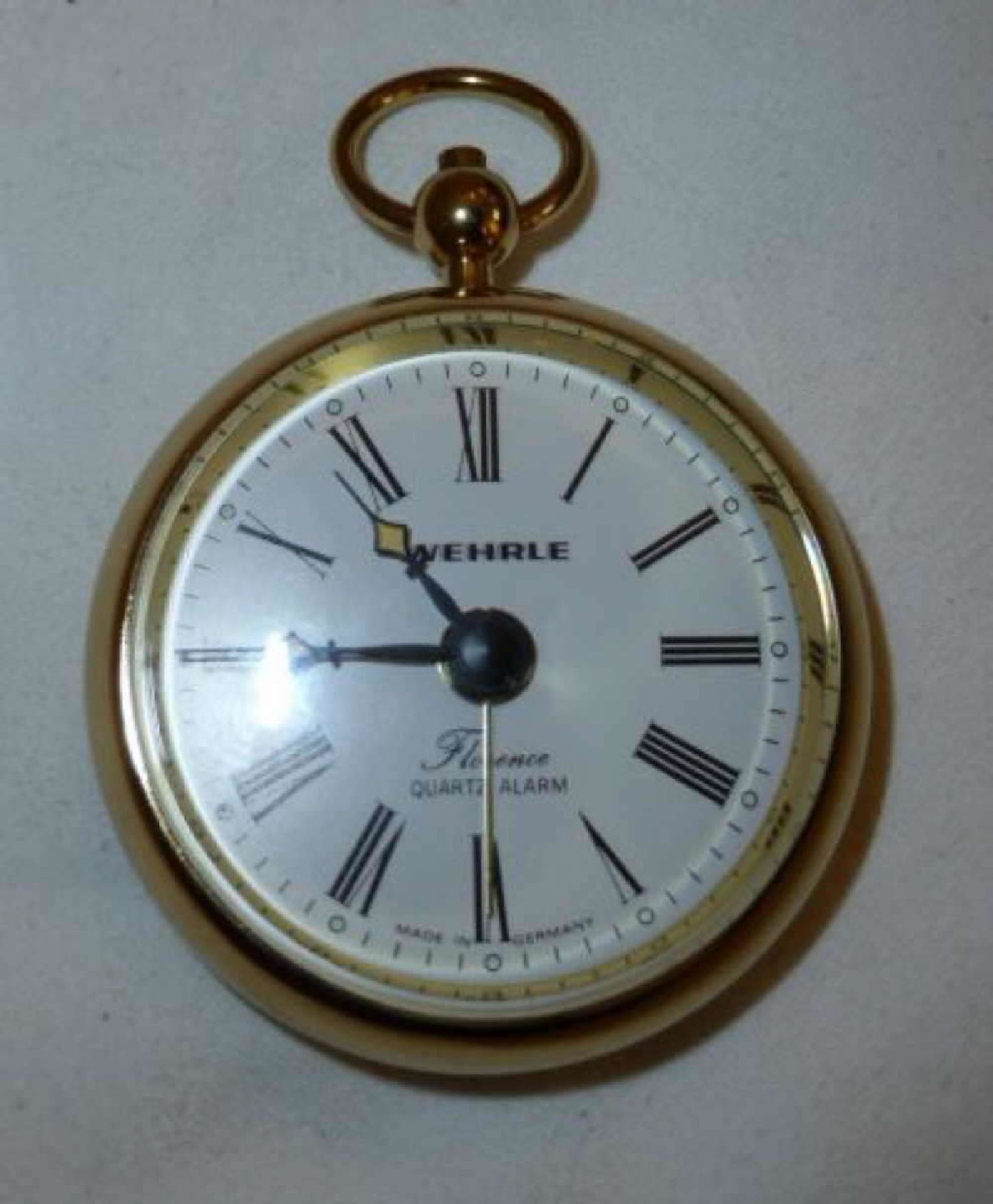Wehrle Florence pocket watch, quartz alarm, brass. Clock with change function, 80s. New condition.