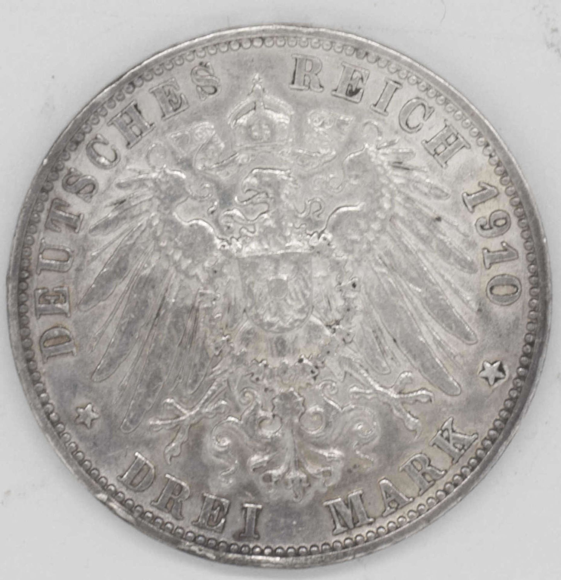 German Empire Württemberg 1910 F, 3.- Mark - Silver coin "Wilhelm II.". Jaeger 175. VF. - Bild 2 aus 2