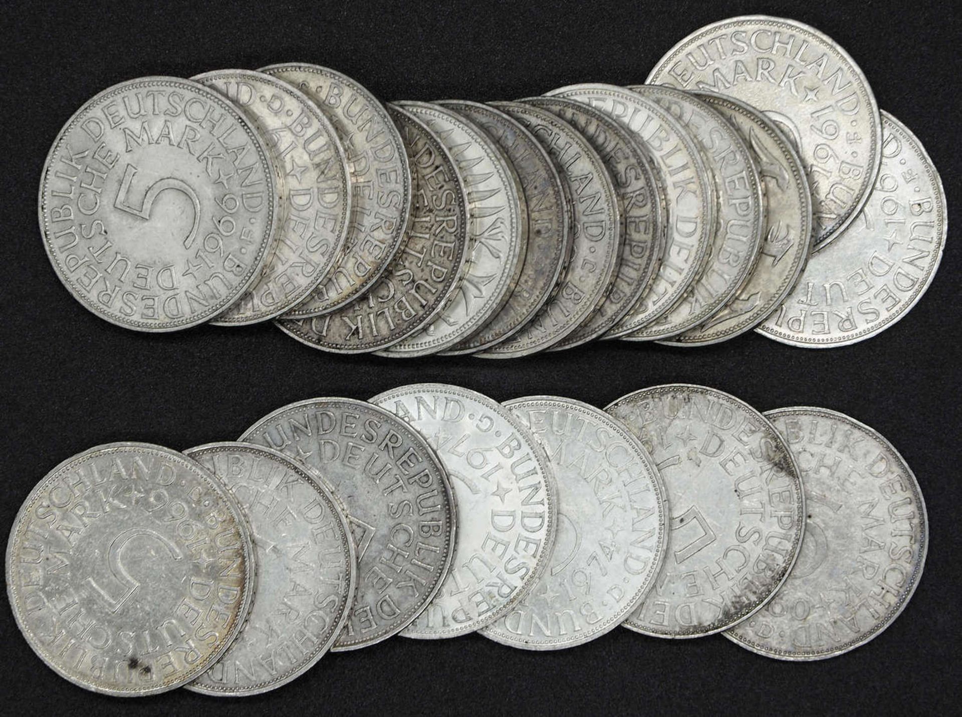 Germany, Lot 5.- DM - silver coins (silver eagle), different vintages. Mainly XF.