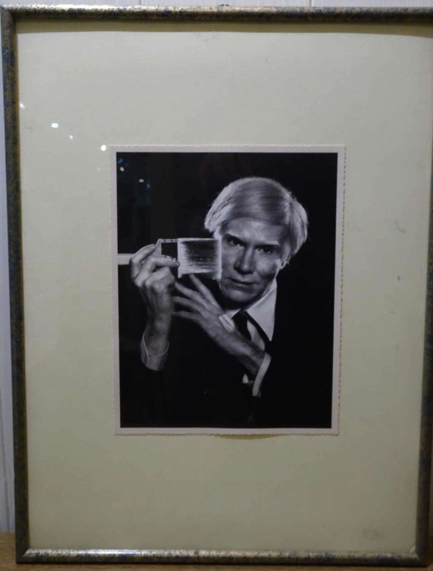 Photograph from France: Andy Warhol. Dimensions: 24x19 cm. Framed behind glass.