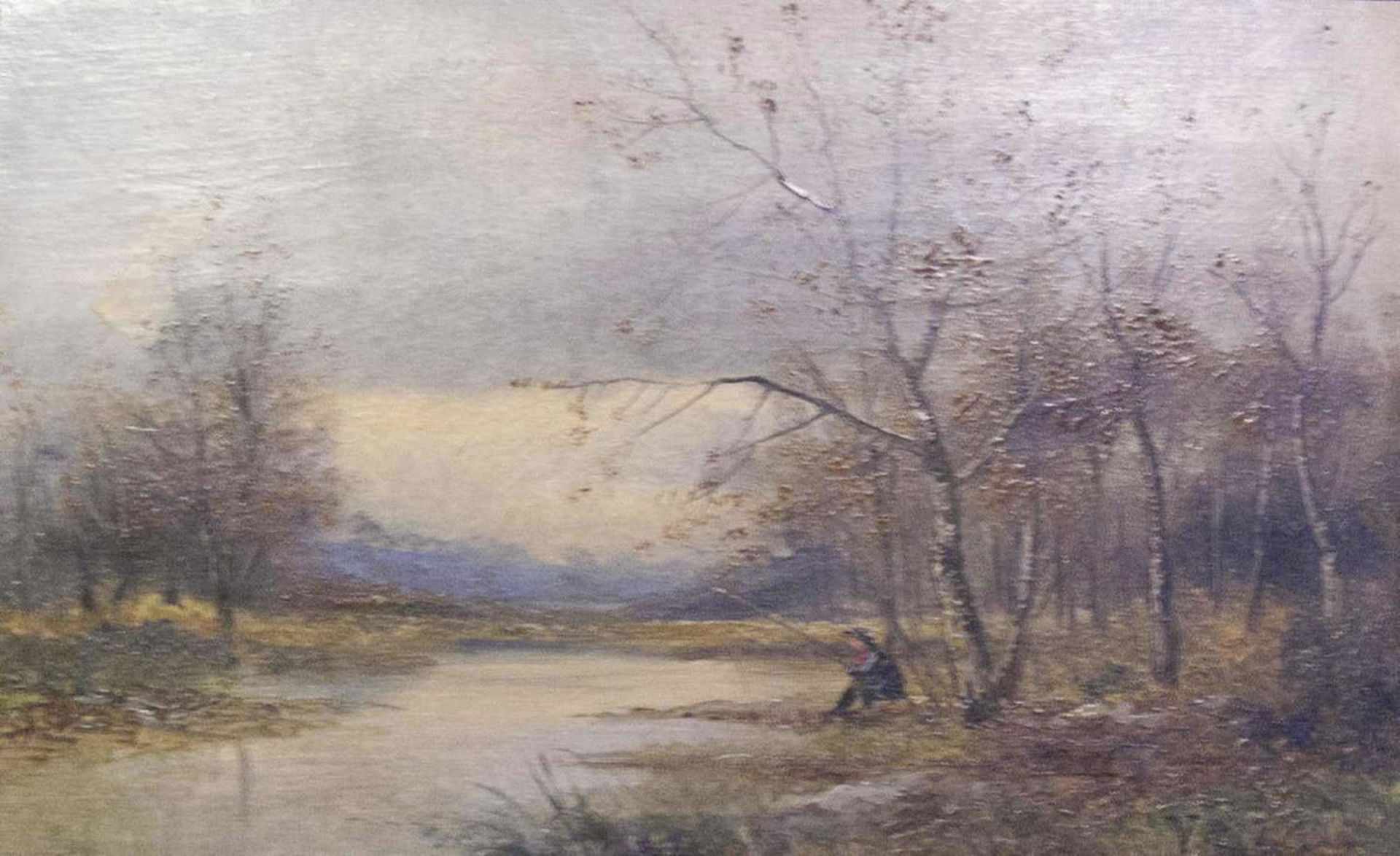 From Palatine Private Collection!V. Gubos, "Angler in the autumn forest", oil painting on woode - Bild 4 aus 4