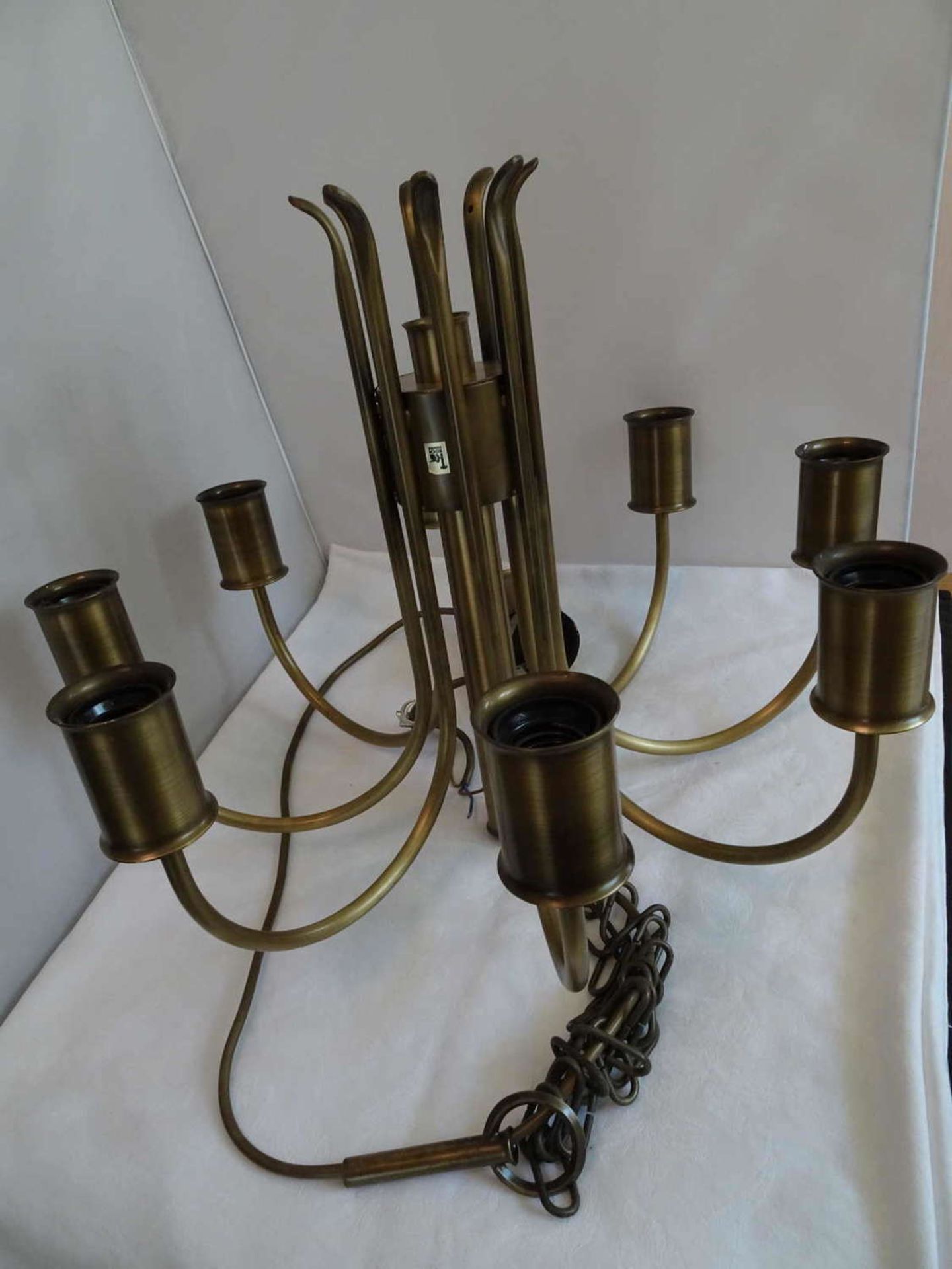 8-beam brass ceiling lamp, approx. 50s / 60s with large incandescent lamps. Please visit!