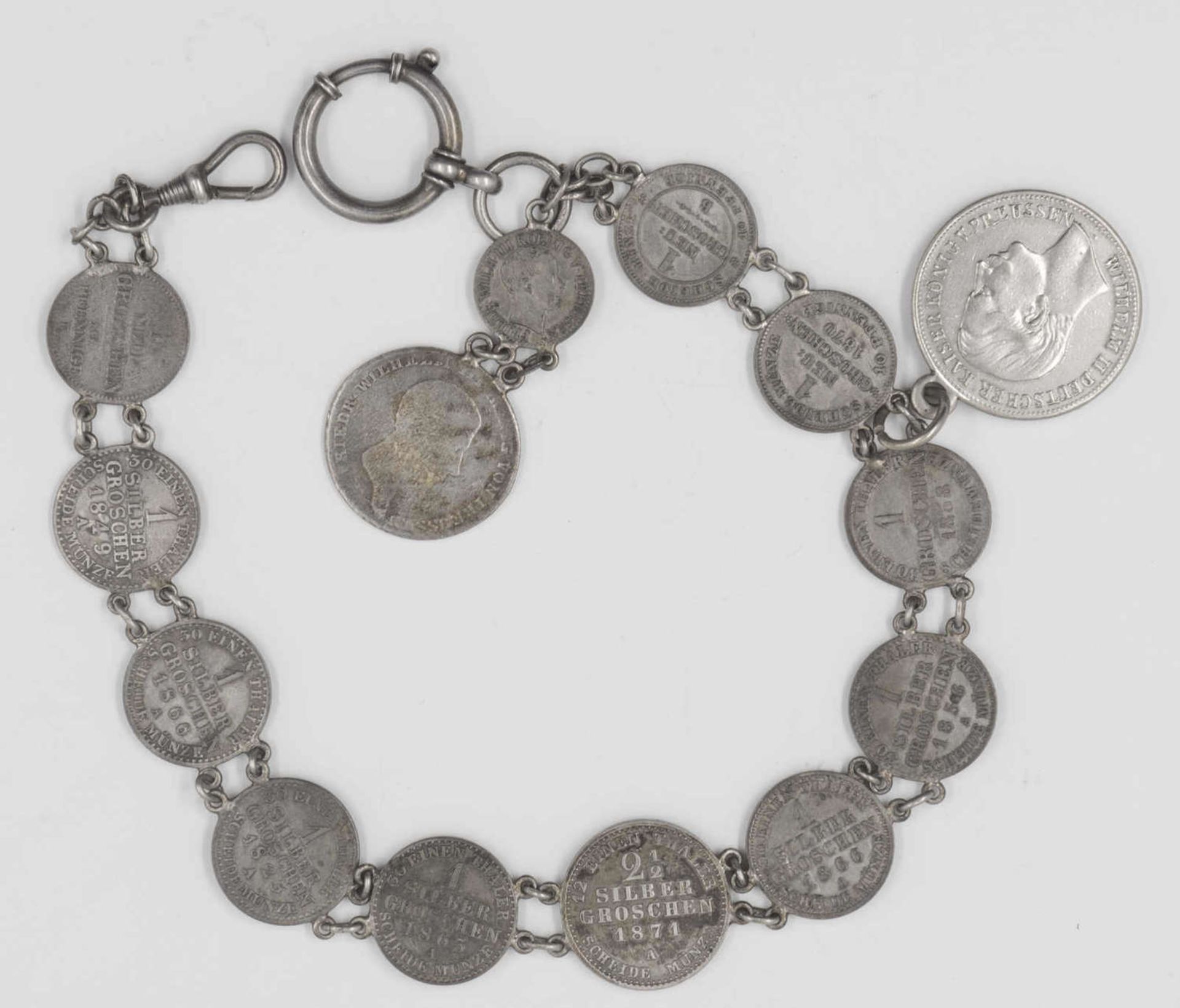 Watch chain made of silver - coins. Clasp silver 800.