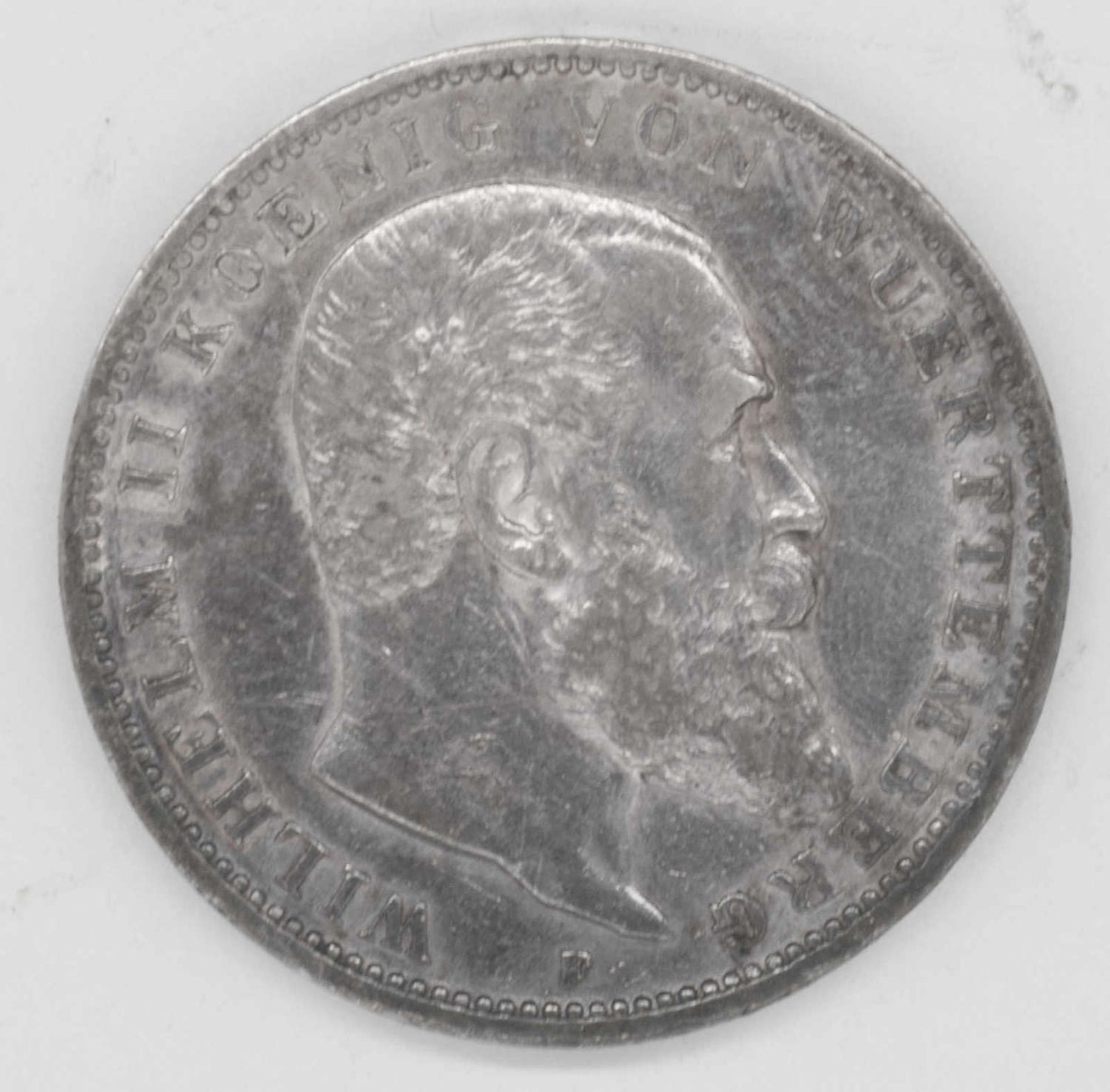 German Empire Württemberg 1910 F, 3.- Mark - Silver coin "Wilhelm II.". Jaeger 175. VF.