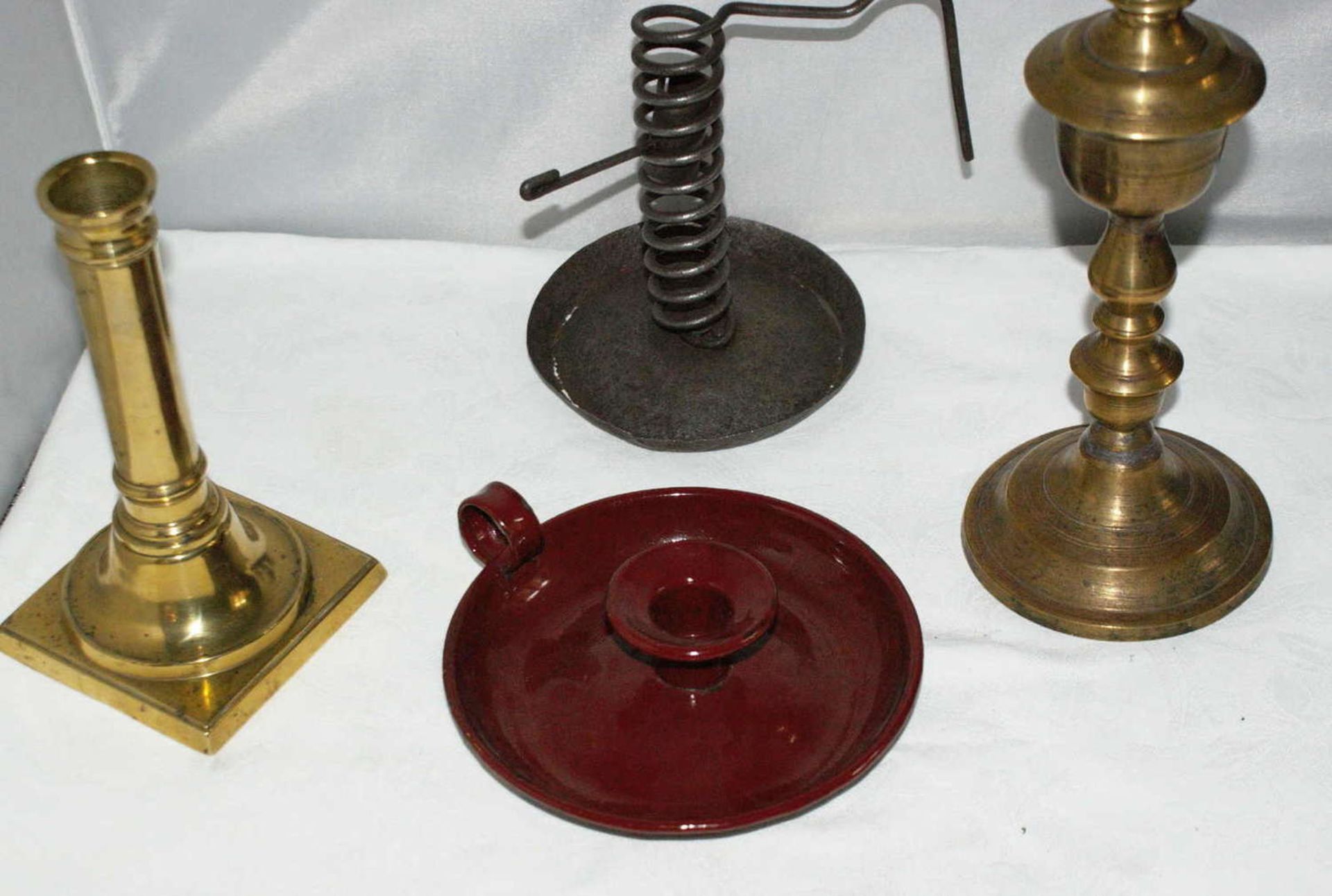 Lot candlestick, while enamel, metal with lathes, etc. Interesting lot. - Image 2 of 2