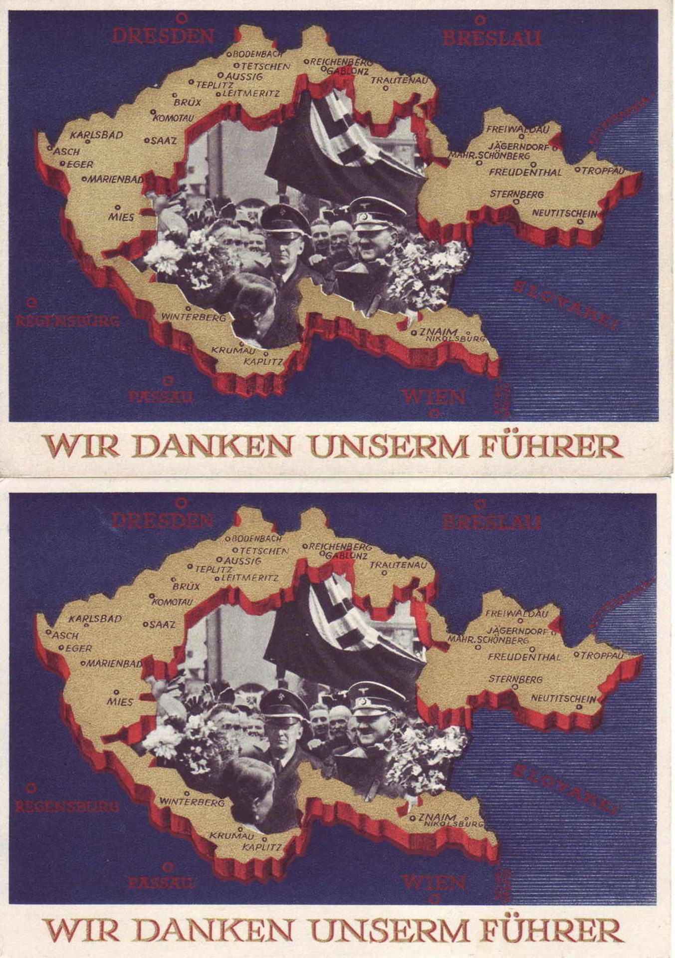 German Reich 1939, 2 x postal stationary 279, 1 x used Chemnitz 3.5.39, 1 x mint never hinged.