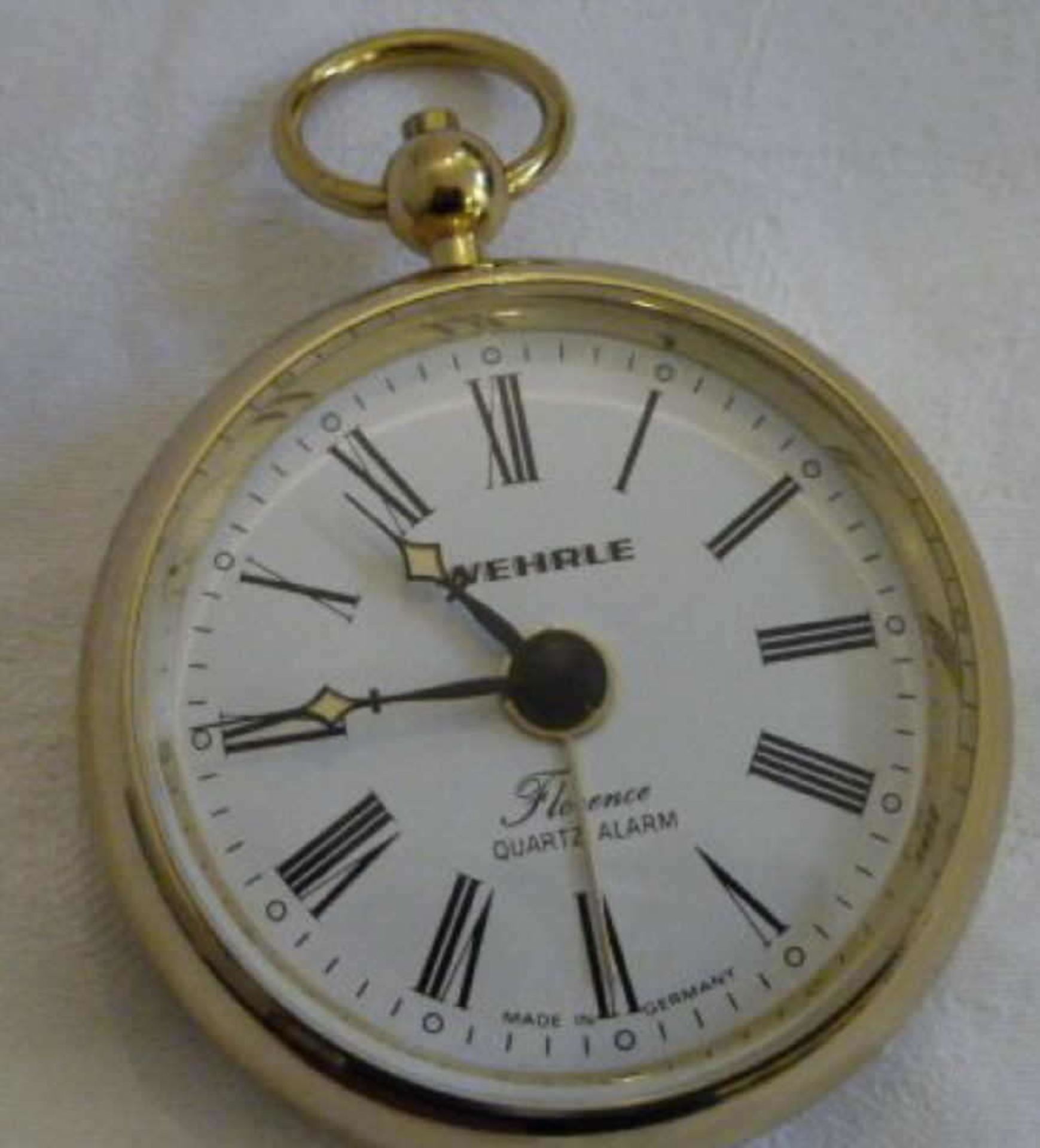 Wehrle Florence pocket watch, quartz alarm, brass. Clock with change function, 80s. New condition. - Bild 2 aus 3