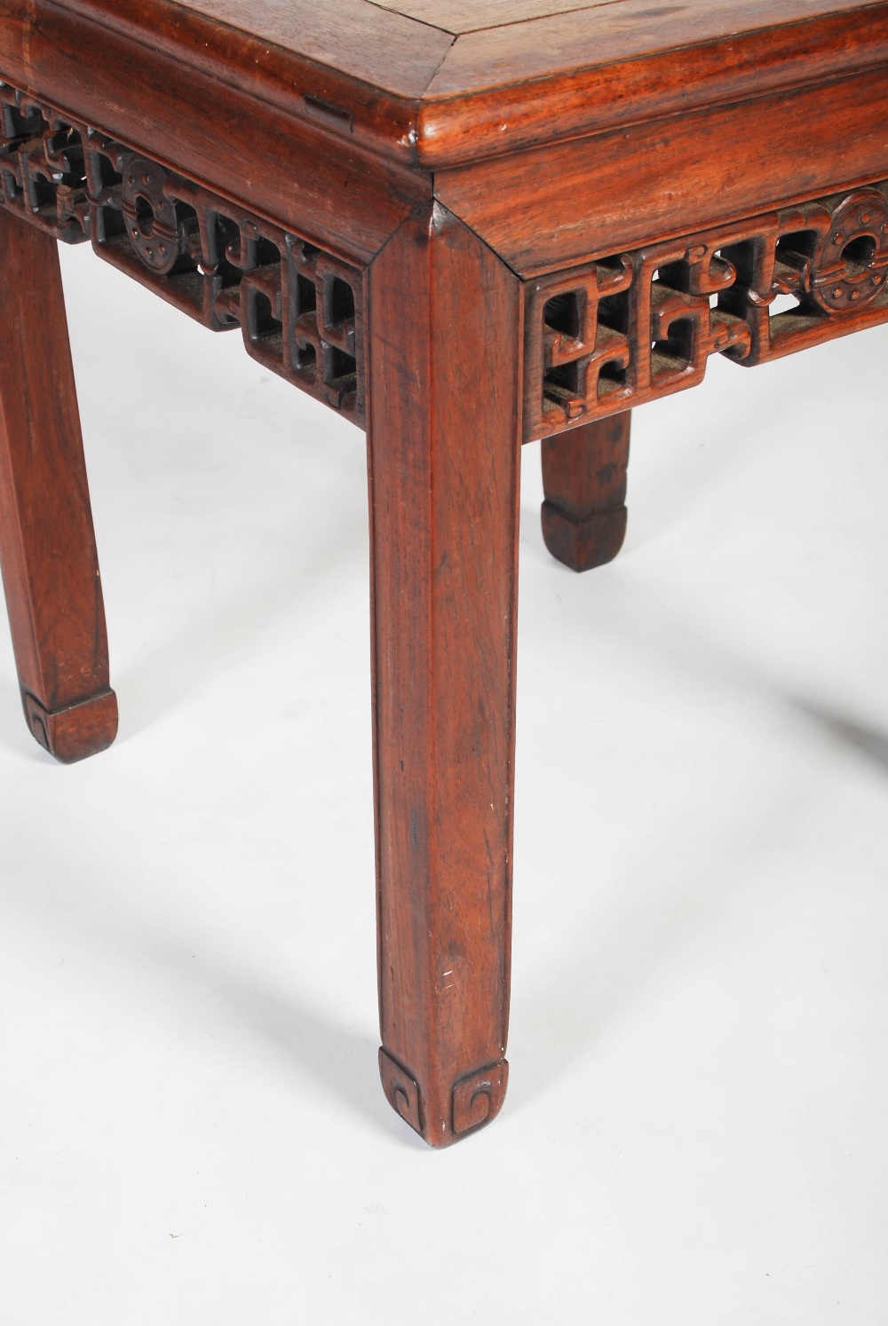 A Chinese dark wood square shaped occasional table, late 19th/early 20th century, the square - Image 3 of 7