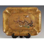 A Japanese Shibayama-inlaid lacquer and enamel decorated rectangular tray, Meiji Period, decorated