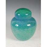 A Monart jar and cover, shape Z, mottled blue and green, 20cm high.