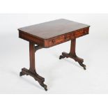 A 19th century mahogany and rosewood banded library table, the rounded rectangular top above two