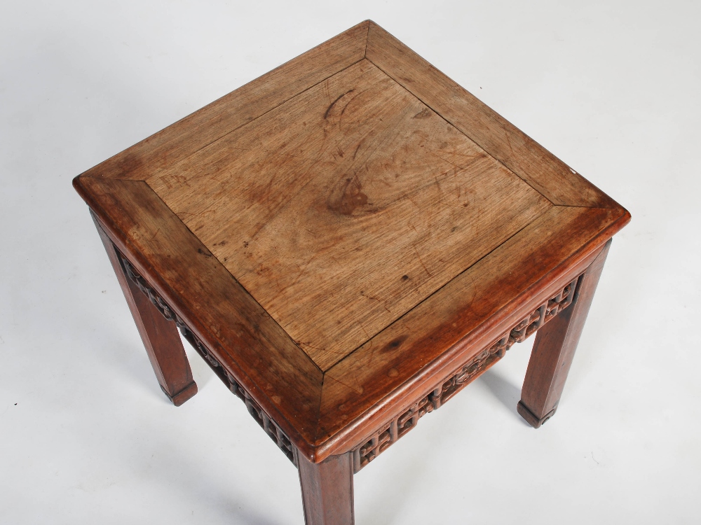 A Chinese dark wood square shaped occasional table, late 19th/early 20th century, the square - Image 2 of 7