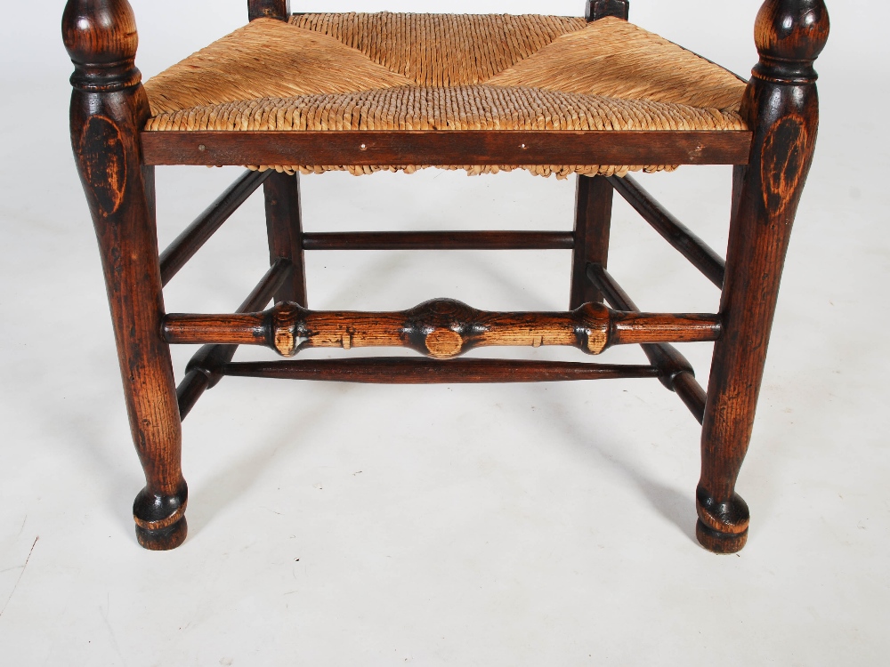 A set of eight 19th century ash Lancashire spindle back dining chairs, with woven rush seats, - Image 8 of 10