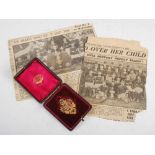 A 15ct gold and enamel Scottish English League 1904 football medal, in fitted cased inscribed on the