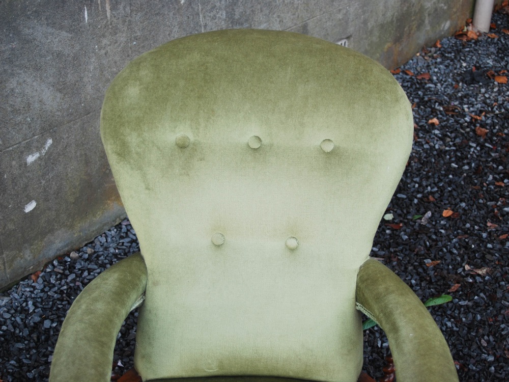A Victorian walnut armchair, the velvet upholstered back, arms and seat raised on tapered - Image 3 of 7