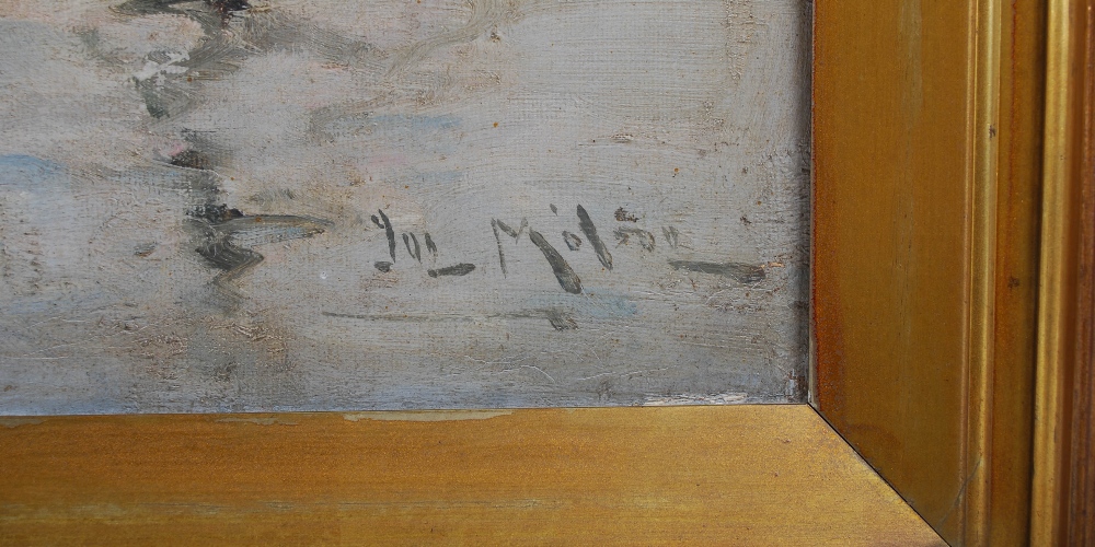Joseph Milne (1857-1911) Harbour scene oil on canvas, signed lower right 49.5cm x 75cm - Image 3 of 5
