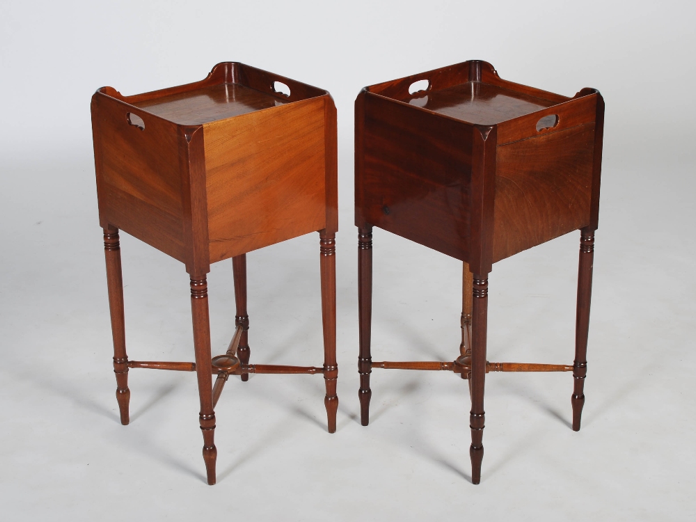 A pair of 19th century mahogany bedside lockers, the square tops with three quarter galleries and - Image 7 of 8