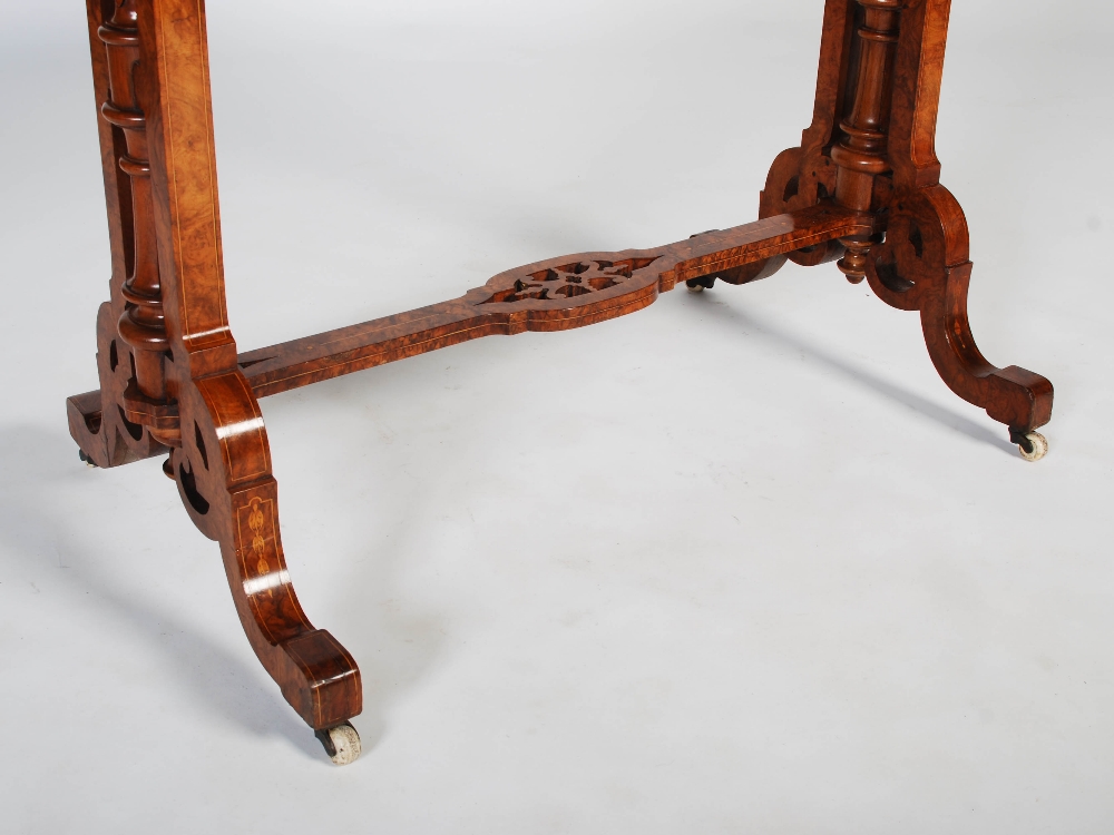 A Victorian walnut and marquetry inlaid card table, the hinged rectangular top with a moulded edge - Image 4 of 9