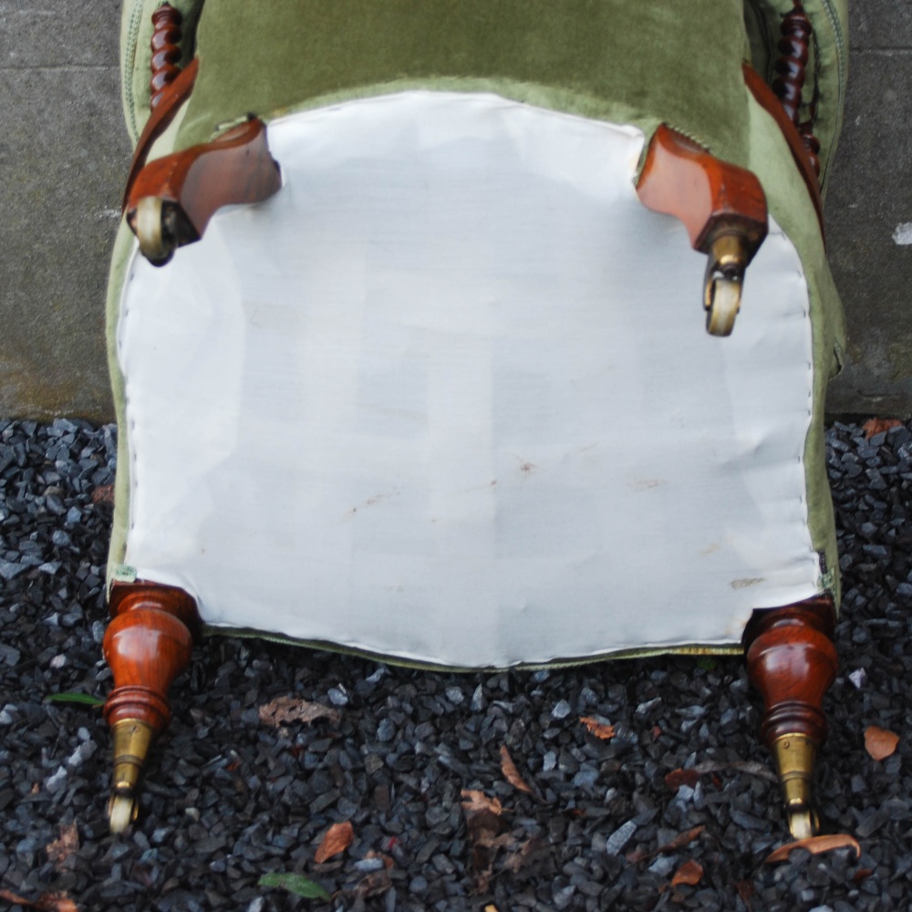 A Victorian walnut armchair, the velvet upholstered back, arms and seat raised on tapered - Image 7 of 7