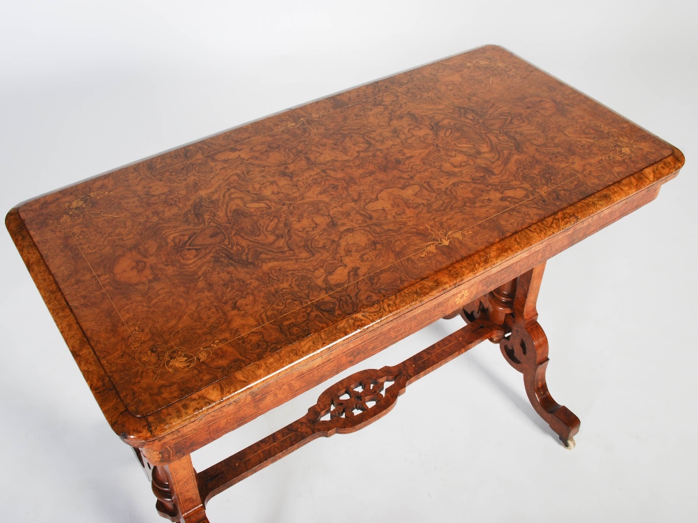 A Victorian walnut and marquetry inlaid card table, the hinged rectangular top with a moulded edge - Image 5 of 9