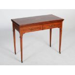 An Edwardian mahogany and satinwood banded card table, the hinged rectangular top centred with