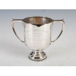 A George VI silver twin handled presentation trophy, Sheffield, 1938, makers mark of W&H,