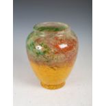 A Monart vase, shape EF, mottled green, orange and yellow with gold inclusions, 22.5cm high.