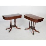 A pair of 19th century mahogany and ebony lined card tables, the hinged rectangular tops with canted