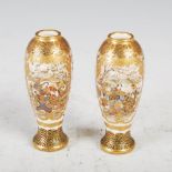 A fine pair of miniature Satsuma pottery vases, Meiji Period, decorated with rectangular shaped