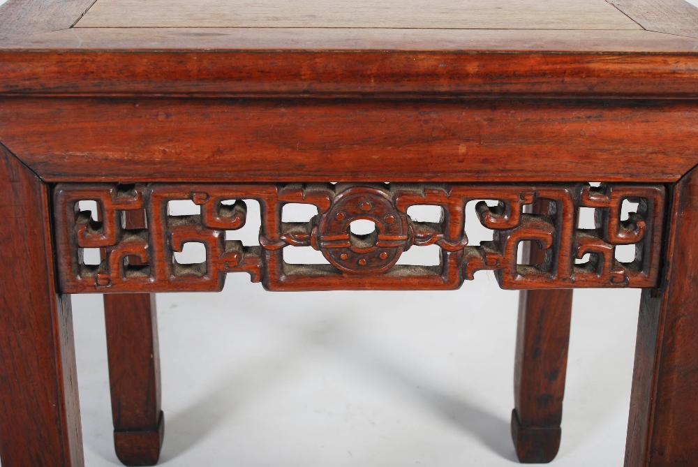 A Chinese dark wood square shaped occasional table, late 19th/early 20th century, the square - Image 4 of 7