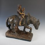 R. Aurili, a cold painted terracotta figure group of mother, child and horse, on rectangular