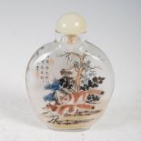 A Chinese inside painted glass snuff bottle, decorated with two foxes and two dogs, 8cm high.