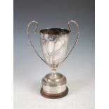 A late 19th/ early 20th century Chinese silver twin handled trophy cup, makers mark of LW,