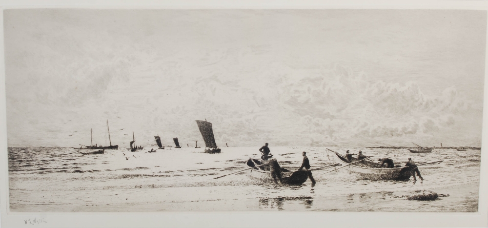 William Lionel Wyllie (1851-1931) Coastal scene with fishing boats etching, signed in pencil lower