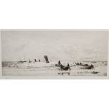 William Lionel Wyllie (1851-1931) Coastal scene with fishing boats etching, signed in pencil lower