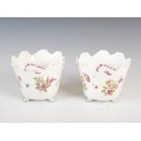 A pair of Vienna porcelain jardinieres, with basket moulded details, decorated with Deutsche Blumen,