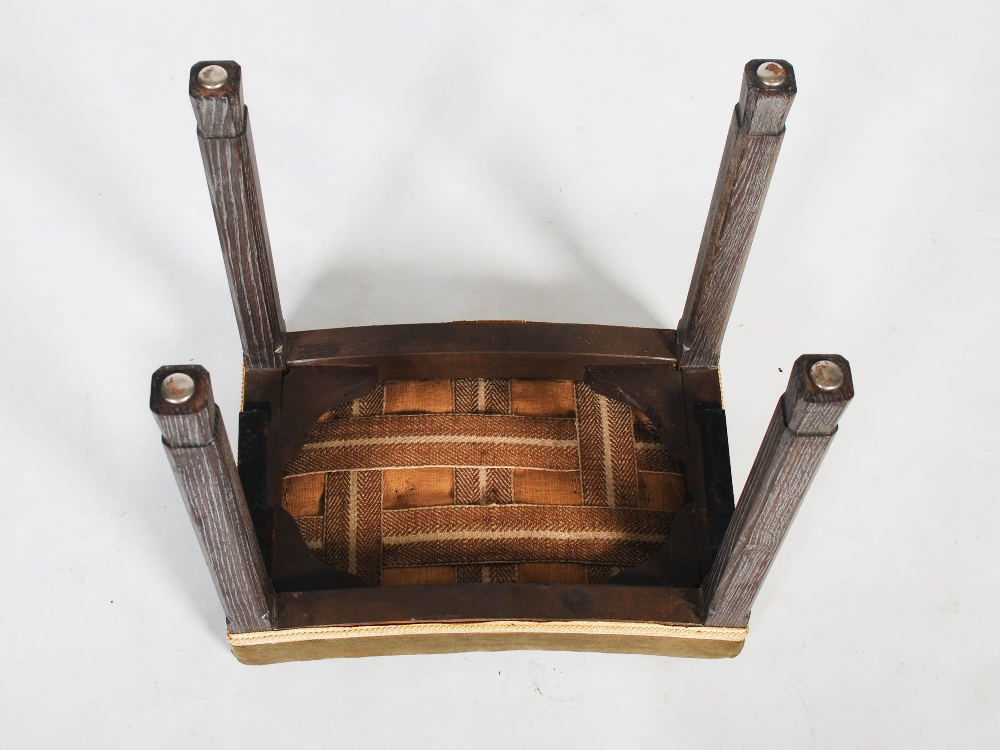 A George VI Coronation stool by Maple & Co., limed oak with velvet upholstered seat and gold - Image 6 of 9