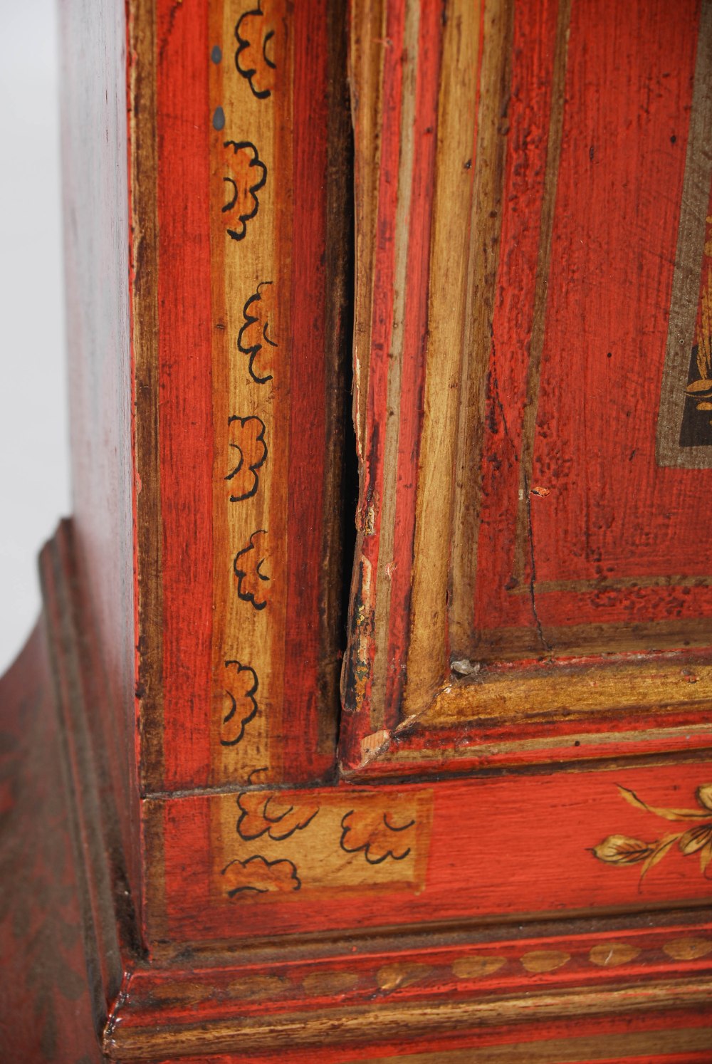 A George III red lacquer longcase clock, unsigned, the brass dial with Roman numerals, the twin - Image 14 of 14