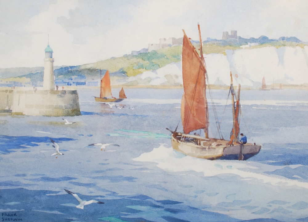 AR Frank Sherwin (1896-1985) Returning to harbour watercolour, signed lower left 21.5cm x 30.5cm