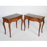 A pair of 19th century rosewood, marquetry and gilt metal mounted card tables, the hinged