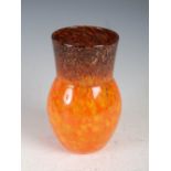 An Ysart glass vase, mottled brown, orange and yellow with gold inclusions, 17.5cm high.